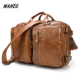 MAHEU New Fashion Handbags Shoulder Bag Bagpacks In One Bag Genuine Leather Multifunctional Briefcase Double Zipper Business Bag