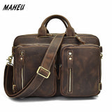 MAHEU New Fashion Handbags Shoulder Bag Bagpacks In One Bag Genuine Leather Multifunctional Briefcase Double Zipper Business Bag