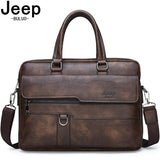 JEEP BULUO Brand Man Business Briefcase Bag Split Leather High Quality Men office Bags For 14 inch Laptop A4 File Causel Male