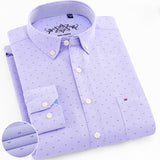 Men's Long Sleeves Solid Oxford Dress Shirt with Left Chest Pocket High-quality Male Casual Regular-fit Tops Button Down Shirts