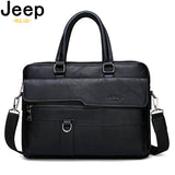 JEEP BULUO Men's Business Handbag Hot Large Capacity Leather Briefcase Bags For Man 13.3 inches Laptop Work Travel Bag Black