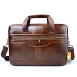 AETOO Genuine Leather Real Leather Laptop Bag Business Handbags Cowhide Men Crossbody Bag Men's Travel Brown Leather Briefcase