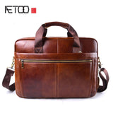 AETOO Genuine Leather Real Leather Laptop Bag Business Handbags Cowhide Men Crossbody Bag Men's Travel Brown Leather Briefcase