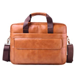 AETOO Genuine Leather Real Leather Laptop Bag Business Handbags Cowhide Men Crossbody Bag Men's Travel Brown Leather Briefcase