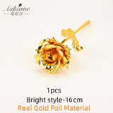 Asklove 5-10pcs Real 24K Gold Foil Rose Flower Gold Rose Plated Valentine's Day Gift Wedding Decor Lover Rose Artificial Flowers