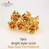 Asklove 5-10pcs Real 24K Gold Foil Rose Flower Gold Rose Plated Valentine's Day Gift Wedding Decor Lover Rose Artificial Flowers