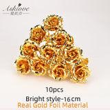 Asklove 5-10pcs Real 24K Gold Foil Rose Flower Gold Rose Plated Valentine's Day Gift Wedding Decor Lover Rose Artificial Flowers