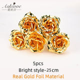 Asklove 5-10pcs Real 24K Gold Foil Rose Flower Gold Rose Plated Valentine's Day Gift Wedding Decor Lover Rose Artificial Flowers