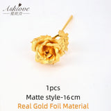 Asklove 5-10pcs Real 24K Gold Foil Rose Flower Gold Rose Plated Valentine's Day Gift Wedding Decor Lover Rose Artificial Flowers