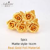 Asklove 5-10pcs Real 24K Gold Foil Rose Flower Gold Rose Plated Valentine's Day Gift Wedding Decor Lover Rose Artificial Flowers