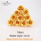 Asklove 5-10pcs Real 24K Gold Foil Rose Flower Gold Rose Plated Valentine's Day Gift Wedding Decor Lover Rose Artificial Flowers