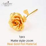 Asklove 5-10pcs Real 24K Gold Foil Rose Flower Gold Rose Plated Valentine's Day Gift Wedding Decor Lover Rose Artificial Flowers