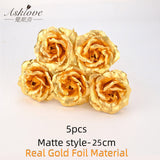 Asklove 5-10pcs Real 24K Gold Foil Rose Flower Gold Rose Plated Valentine's Day Gift Wedding Decor Lover Rose Artificial Flowers