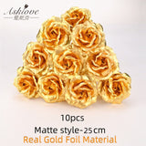 Asklove 5-10pcs Real 24K Gold Foil Rose Flower Gold Rose Plated Valentine's Day Gift Wedding Decor Lover Rose Artificial Flowers