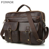 Fonmor New Cowhide Briefcases Men Big Totes Genuine Leather Handbag Zipper Male Business Hasp Pocket Soft Handle Bags