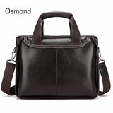 Osmond Genuine Leather Men Briefcase Casual Business Man Shoulder Crossbody Bags Large Capacity Travel Black Messenger Bags New