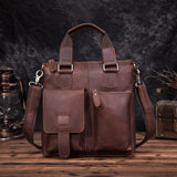 Men Quality Leather Antique Retro Business Briefcase 12" Laptop Case Attache Portfolio Bag Tote Shoulder Messenger Bag