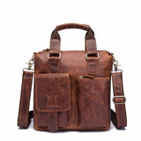 Men Quality Leather Antique Retro Business Briefcase 12" Laptop Case Attache Portfolio Bag Tote Shoulder Messenger Bag