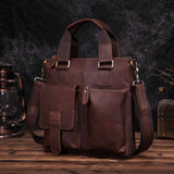 Men Quality Leather Antique Retro Business Briefcase 12" Laptop Case Attache Portfolio Bag Tote Shoulder Messenger Bag