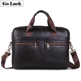 GO-LUCK Genuine Leather 15' Top-Handle Handbag Business Briefcase Men's Crossbody Shoulder Bag Men Messenger Bags Laptop Pack