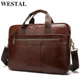 WESTAL Men's Briefcase Bag Men's Genuine Leather Laptop Bag Business Tote for Document Office Portable Laptop Shoulder Bag