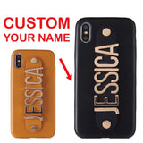 Leather Gold Letters Metal Luxury Bold Custom Personalized Name Text For iPhone 11 Pro X 6 6S XS Max 7 7Plus 8 8Plus Phone Case