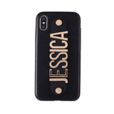 Leather Gold Letters Metal Luxury Bold Custom Personalized Name Text For iPhone 11 Pro X 6 6S XS Max 7 7Plus 8 8Plus Phone Case