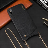 Credit Card Leather Wallet Strap Crossbody Long Chain Phone Case for Iphone 11 pro XR XS Max 6S 8 7 plus luxury Back cover coque