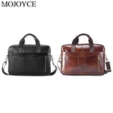 Portable Pure Color Genuine Leather Men Briefcase Laptop Shoulder Crossbody Bag Office Handbag Natural Leather Male Messenger