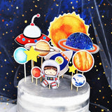 Space Series Astronaut Planet UFO Rocket Moon Cake Topper Dessert Decoration Happy Birthday Party Children's Day Lovely Gifts