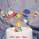 Space Series Astronaut Planet UFO Rocket Moon Cake Topper Dessert Decoration Happy Birthday Party Children's Day Lovely Gifts