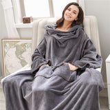 Long Fleece Blanket Hoodie Sweatshirt With Sleeves Adult Cozy Soft Winter Warm Wearable Robe Shawl Throws Blanket For Beds Sofa