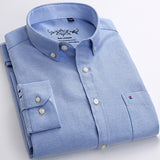 Men's Long Sleeves Solid Oxford Dress Shirt with Left Chest Pocket High-quality Male Casual Regular-fit Tops Button Down Shirts