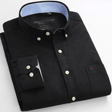 Men's Long Sleeves Solid Oxford Dress Shirt with Left Chest Pocket High-quality Male Casual Regular-fit Tops Button Down Shirts