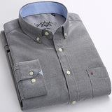 Men's Long Sleeves Solid Oxford Dress Shirt with Left Chest Pocket High-quality Male Casual Regular-fit Tops Button Down Shirts