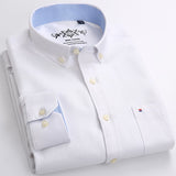 Men's Long Sleeves Solid Oxford Dress Shirt with Left Chest Pocket High-quality Male Casual Regular-fit Tops Button Down Shirts