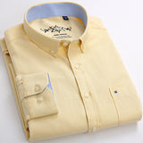 Men's Long Sleeves Solid Oxford Dress Shirt with Left Chest Pocket High-quality Male Casual Regular-fit Tops Button Down Shirts