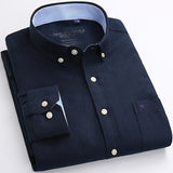 Men's Long Sleeves Solid Oxford Dress Shirt with Left Chest Pocket High-quality Male Casual Regular-fit Tops Button Down Shirts