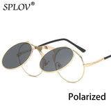 SPLOV Vintage Steampunk Flip Up Men Sunglasses Women Retro Round Metal Frame Sun Glasses Hinge Design Curved Glasses Legs UV400