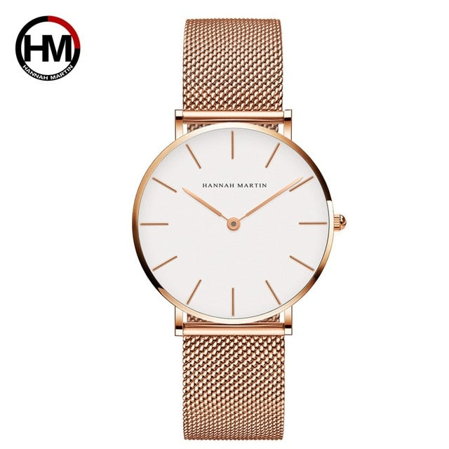 Top Brand Luxury HM Stainless Steel Mesh Wristwatch Japan Quartz