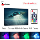 RGB Led Canvas Wall Decorative UFO Flying loading Picture Remote control Canvas Print  Illuminated painting lighted UP kids Gift