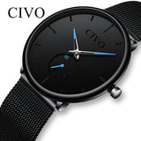 CIVO Fashion Watch Men's Waterproof Slim Mesh Strap Minimalist Wrist Watches