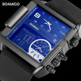 BOAMIGO Brand Men's Sports Watches 3 Time Zones