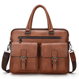 New Split Leather Handbag Zipper Men Business Polyester Two Silt Pocket Soft Handle 14 Inches Briefcases Bags