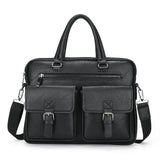 New Split Leather Handbag Zipper Men Business Polyester Two Silt Pocket Soft Handle 14 Inches Briefcases Bags