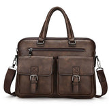 New Split Leather Handbag Zipper Men Business Polyester Two Silt Pocket Soft Handle 14 Inches Briefcases Bags