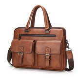 New Split Leather Handbag Zipper Men Business Polyester Two Silt Pocket Soft Handle 14 Inches Briefcases Bags