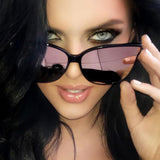 2019 Fashion Color Luxury Flat Top Cat Eye Elegant Sunglasses Woman Oculos De Sol Men Twin Beam Oversized Sun Glasses UV400