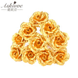 Asklove 5-10pcs Real 24K Gold Foil Rose Flower Gold Rose Plated Valentine's Day Gift Wedding Decor Lover Rose Artificial Flowers