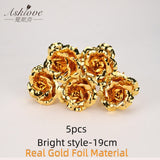 Asklove 5-10pcs Real 24K Gold Foil Rose Flower Gold Rose Plated Valentine's Day Gift Wedding Decor Lover Rose Artificial Flowers